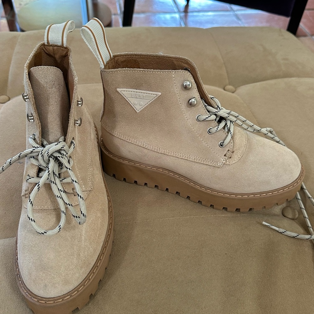 LÄST beige leather suede Rocky Lace-Up Ankle Boots 37